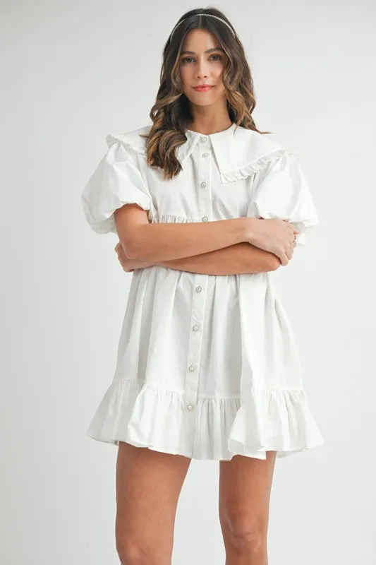 MABLE Ruffled Hem Peter Pan Collar Button Down Mini Dress - Brittney MADE