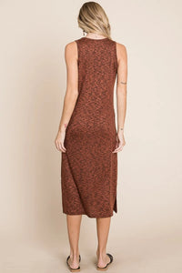 BOMBOM Slit Round Neck Sleeveless Midi Dress - Brittney MADE