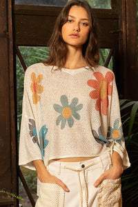 POL Flower Dropped Shoulder Long Sleeve Knit Top - Brittney MADE