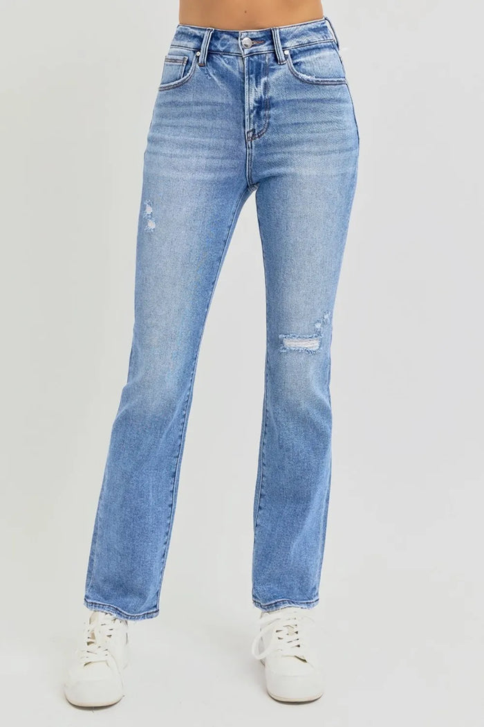 RISEN Full Size Distressed High-Rise Ankle Straight Jeans - Brittney MADE