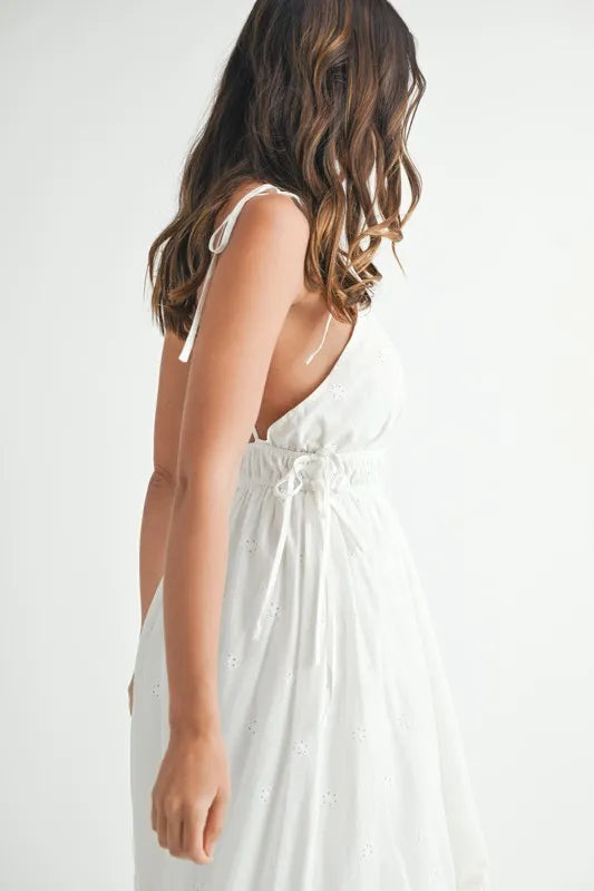 MABLE Eyelet Lace Maxi Dress with Side Strap Details - Brittney MADE