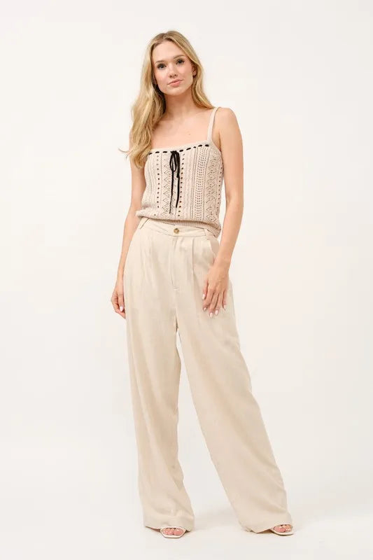 And The Why High-Rise Wide Leg Linen Blended Pants - Brittney MADE