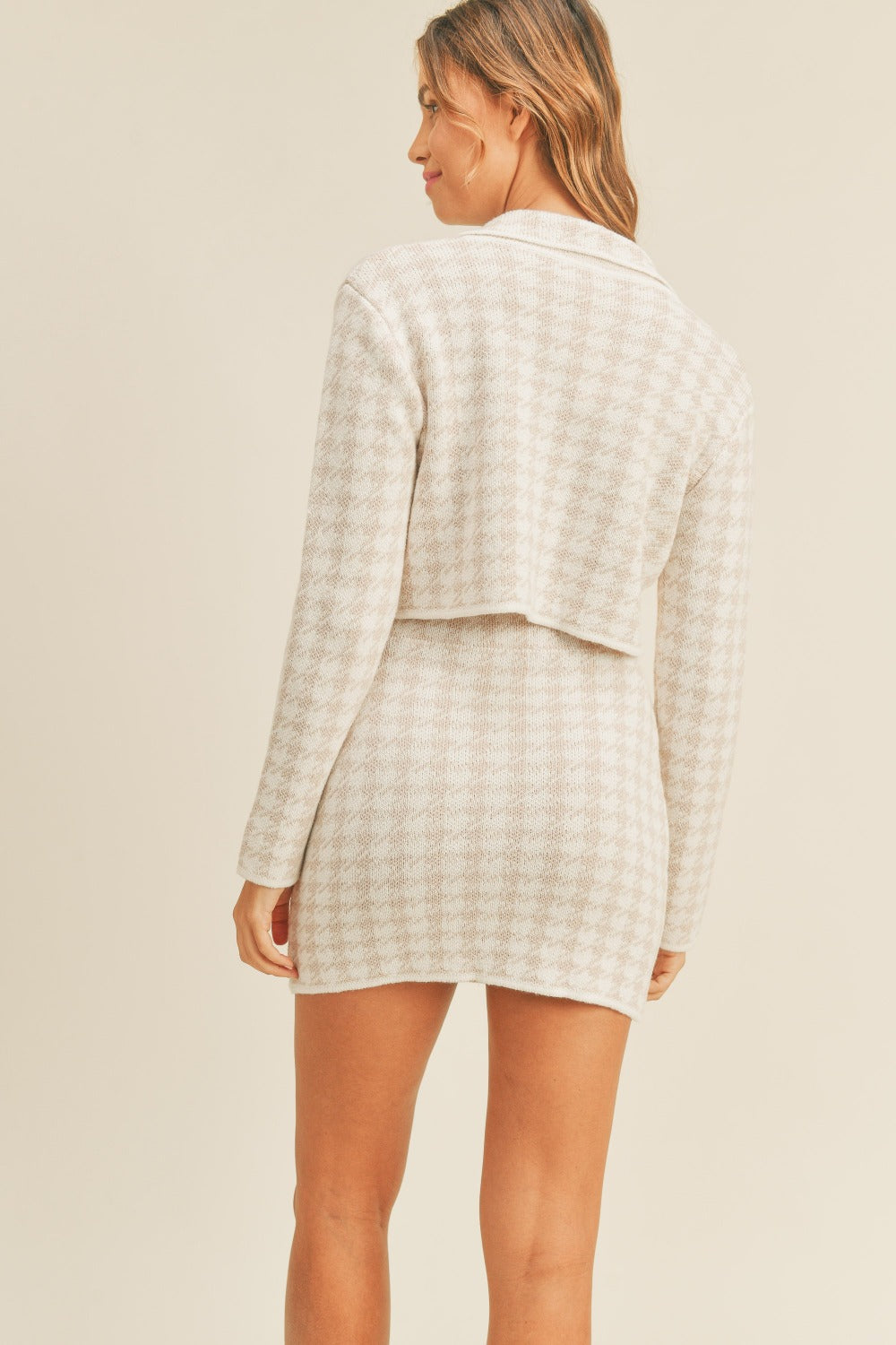 MABLE Houndstooth Cropped Knit Cardigan and Mini Skirt Set - Brittney MADE