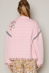POL Embroidered Open Front Long Sleeve Jacket - Brittney MADE