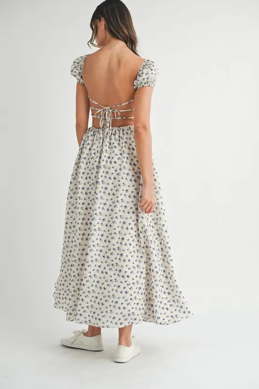 MABLE Floral Print Puff Sleeve Gathered Midi Dress - Brittney MADE