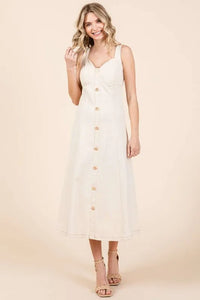 Mittoshop Stretch Twill Decor Button Sleeveless Midi Dress - Brittney MADE