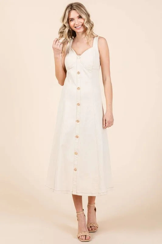 Mittoshop Stretch Twill Decor Button Sleeveless Midi Dress - Brittney MADE