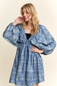 ADORA Printed V-Neck Batwing Sleeve Mini Dress - Brittney MADE