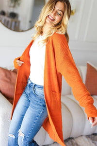 Haptics Full Size Stripe Textured Open Front Cardigan with Pockets - Brittney MADE