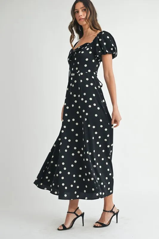MABLE Polka Dot Puff Sleeve Midi Dress - Brittney MADE