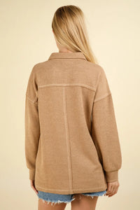 VERY J Collared Half Button Knit Top with Pockets - Brittney MADE