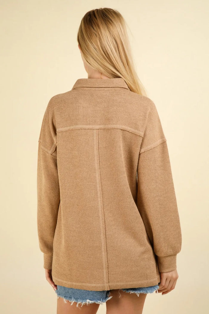 VERY J Collared Half Button Knit Top with Pockets - Brittney MADE