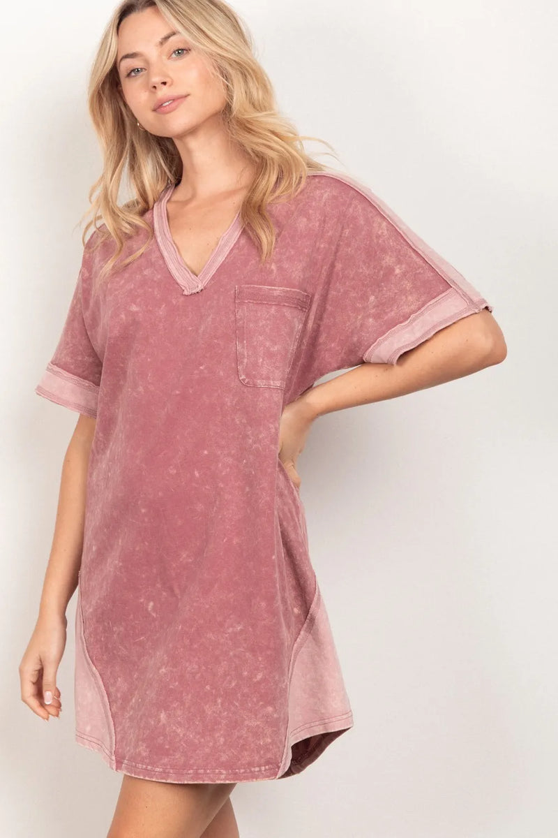 VERY J Short Sleeve V-Neck Tee Dress - Brittney MADE