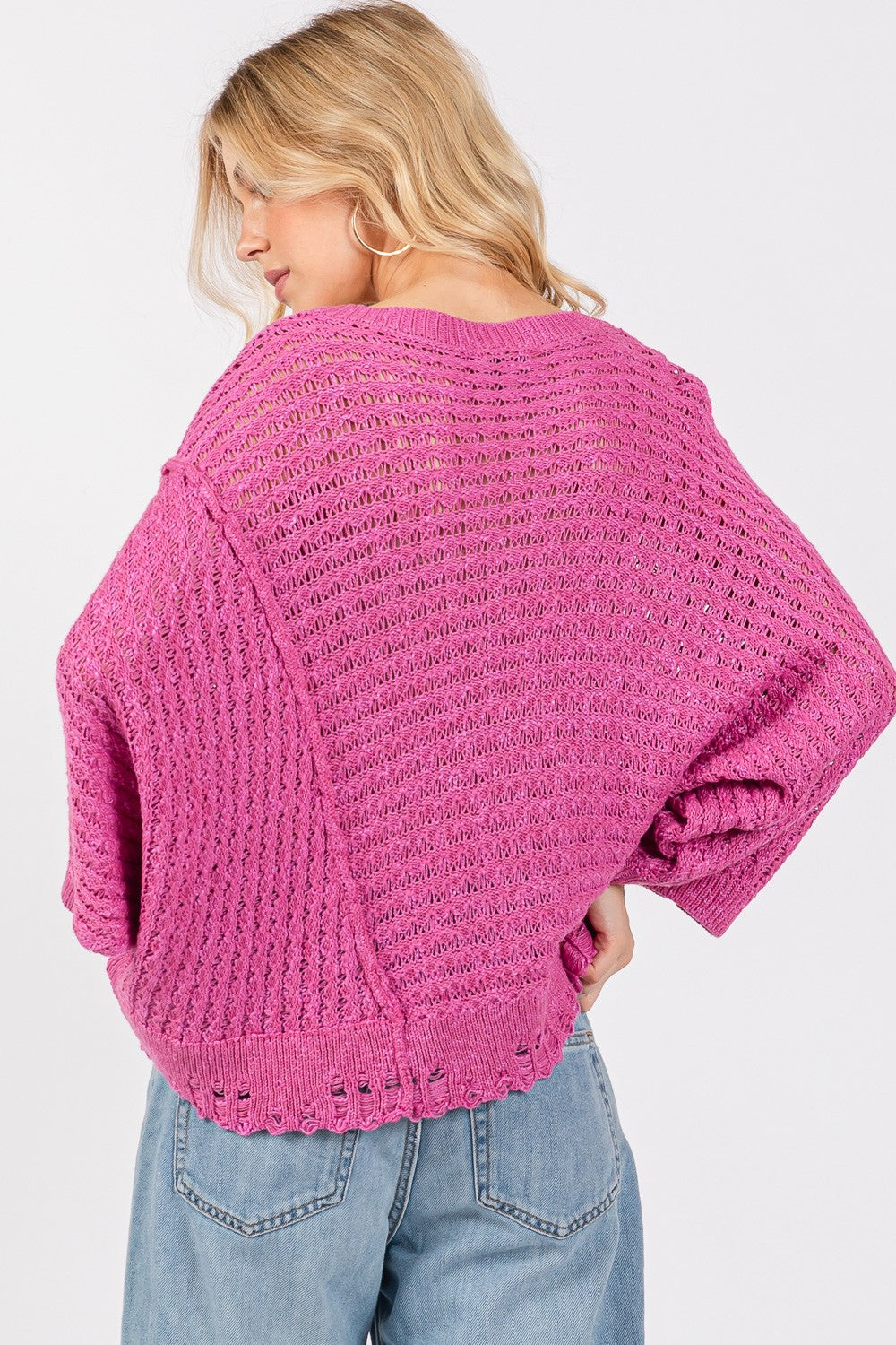 SAGE + FIG Distressed Asymmetrical Open Stitch Sweater - Brittney MADE