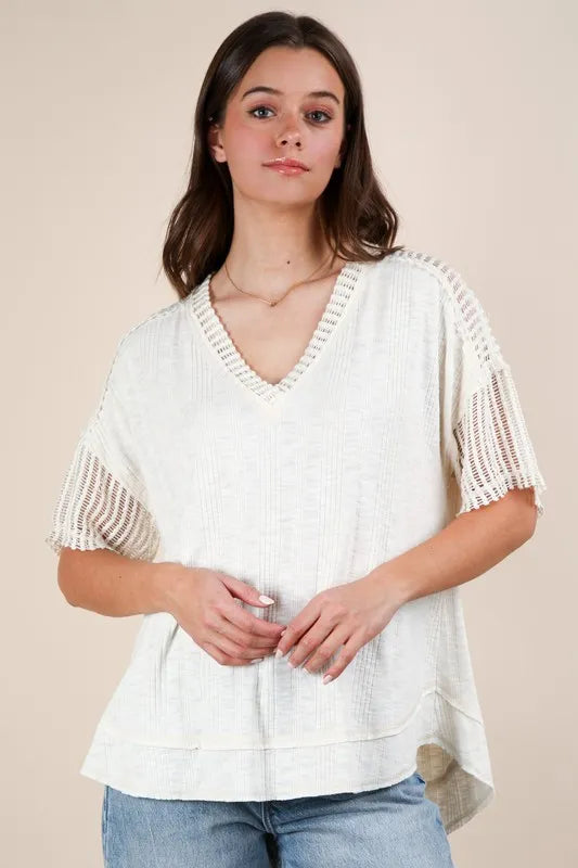 VERY J Oversized Contrast Knit Comfy Casual Top - Brittney MADE