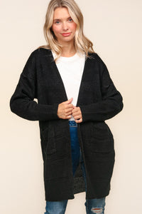 Haptics Stripe Textured Open Front Cardigan with Pockets - Brittney MADE