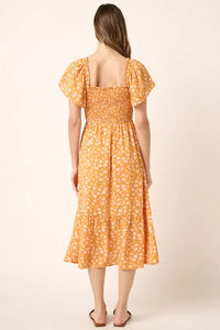 Mittoshop Flower Print Flutter Sleeve Smocked Midi Dress - Brittney MADE