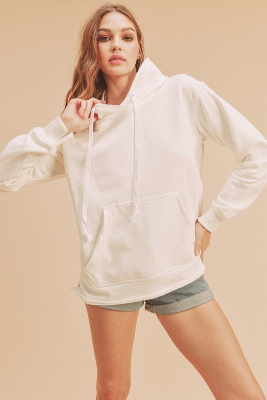 Aemi + Co Raw Hem Kangaroo Pocketed Drawstring Hoodie - Brittney MADE