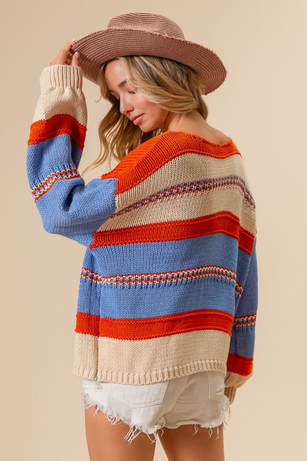 BiBi Multi Color Stripe Scoop Neck Sweater - Brittney MADE