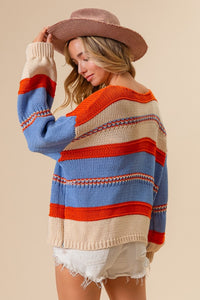 BiBi Multi Color Stripe Scoop Neck Sweater - Brittney MADE