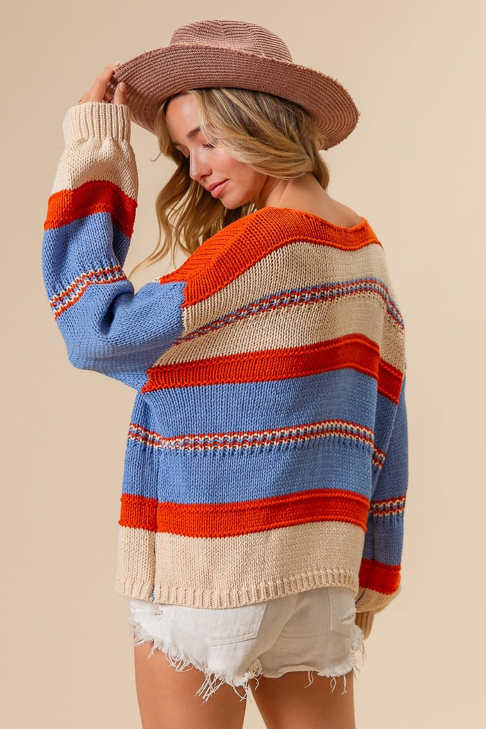 BiBi Multi Color Stripe Scoop Neck Sweater - Brittney MADE