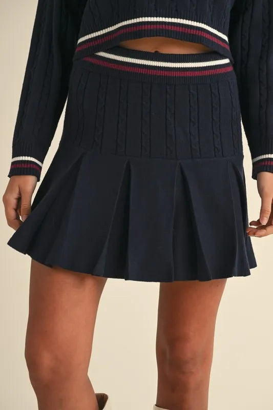 MABLE Cable-Knit Top and Pleated Skirt Sweater Set - Brittney MADE