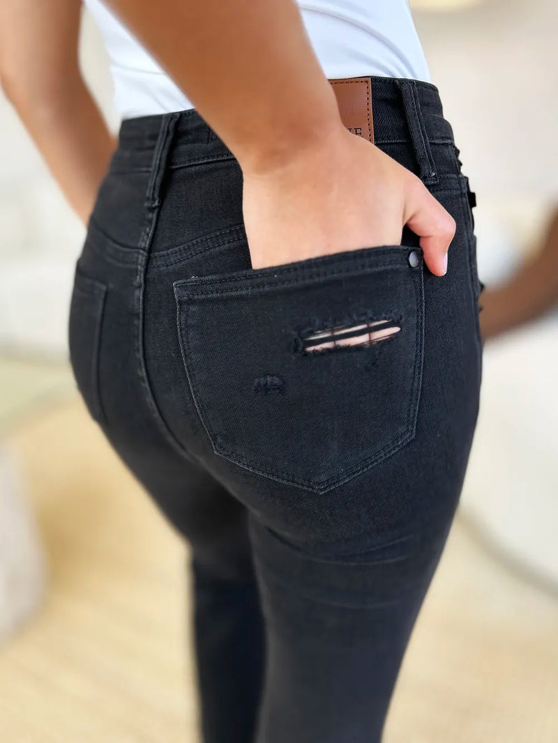 Judy Blue Full Size High Waist Distressed Flare Jeans - Brittney MADE