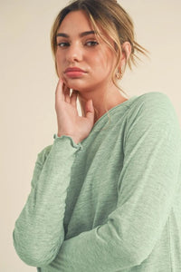 Aemi + Co Lettuce Hemline Round Neck Raglan Sleeve T-Shirt - Brittney MADE