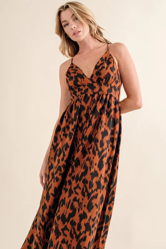 And The Why Leopard Print Plunge Maxi Dress - Brittney MADE