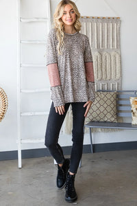 Heimish Full Size Leopard Exposed Seam Contrast T-Shirt - Brittney MADE
