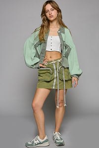 POL Waffle Knit Raw Hem Contrast Button Up Jacket - Brittney MADE