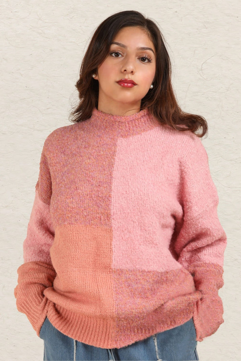 VERY J Color Block Mock Neck Drop Shoulder Sweater - Brittney MADE