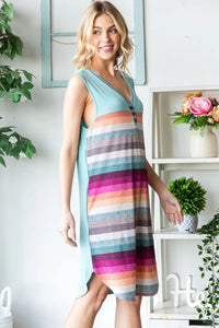 Heimish Full Size Striped Sleeveless V Neck Dress - Brittney MADE