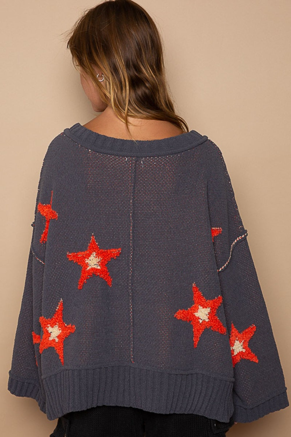 POL Long Sleeve Star Patch Sweater - Brittney MADE
