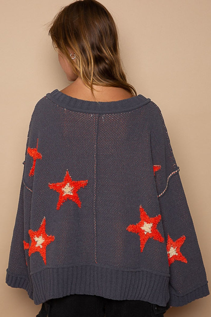 POL Long Sleeve Star Patch Sweater - Brittney MADE