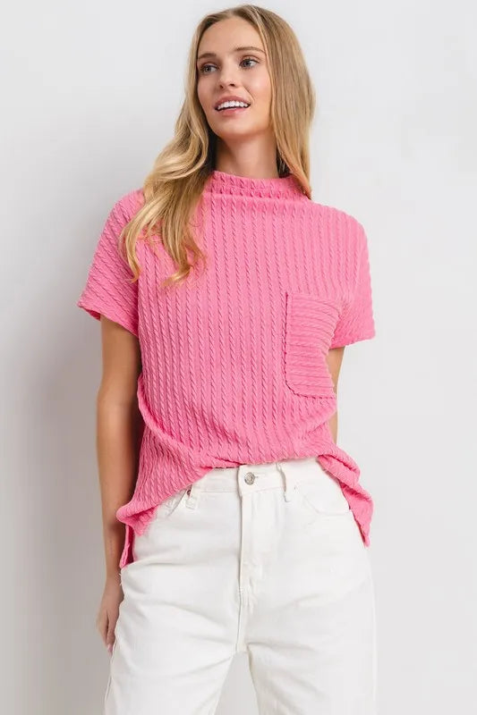 Ces Femme Texture Mock Neck Short Sleeve Knit Top - Brittney MADE