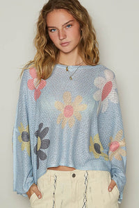 POL Flower Dropped Shoulder Long Sleeve Knit Top - Brittney MADE