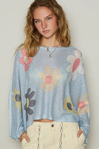 POL Flower Dropped Shoulder Long Sleeve Knit Top - Brittney MADE