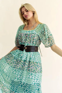 Davi & Dani Multi Floral Square Neck Puff Sleeve Maxi Dress - Brittney MADE