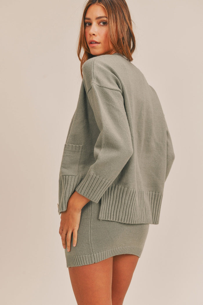 MABLE 3 Pieces Sweater Set with Crop Cami, Mini Skirt, Cardigan - Brittney MADE