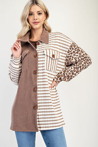 Celeste Full Size Leopard Contrast Button Up Shacket - Brittney MADE