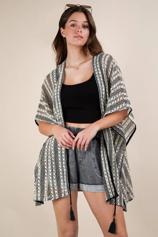 VERY J Striped Poncho Boho Cardigan - Brittney MADE