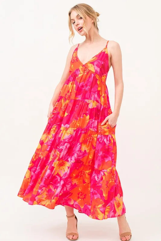 And The Why Floral Tiered Maxi Cami Dress with Pockets - Brittney MADE