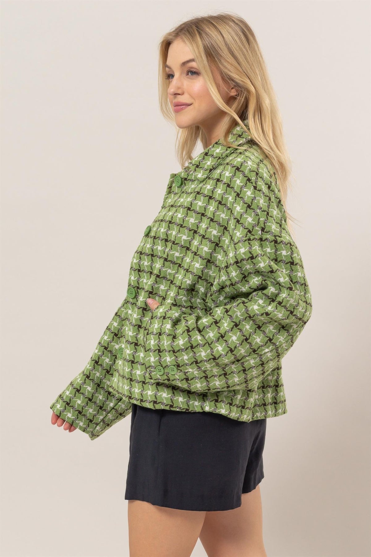 HYFVE Tweed Plaid Button Up Collared Neck Jacket - Brittney MADE