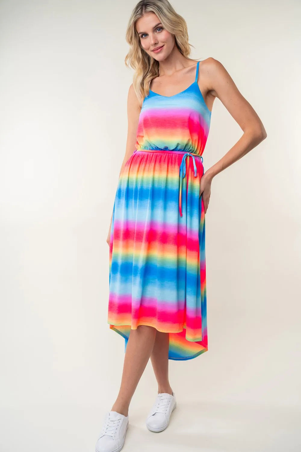 White Birch Full Size Ombre Striped Midi Cami Dress - Brittney MADE