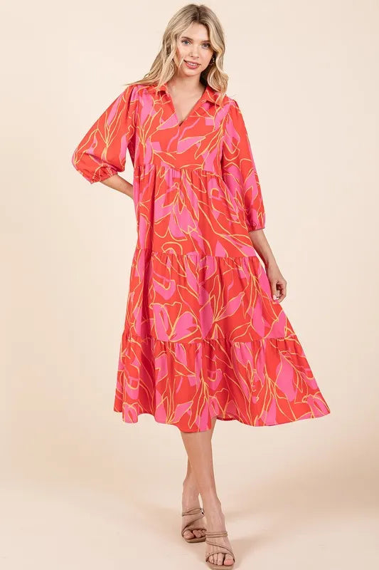 Mittoshop Tiered Printed Collared Neck Midi Dress - Brittney MADE