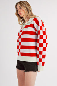 Aemi + Co Striped & Checkered Drop Shoulder Sweater - Brittney MADE