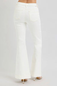 RISEN Full Size High Rise Front Patch Pocket Flare Jeans - Brittney MADE