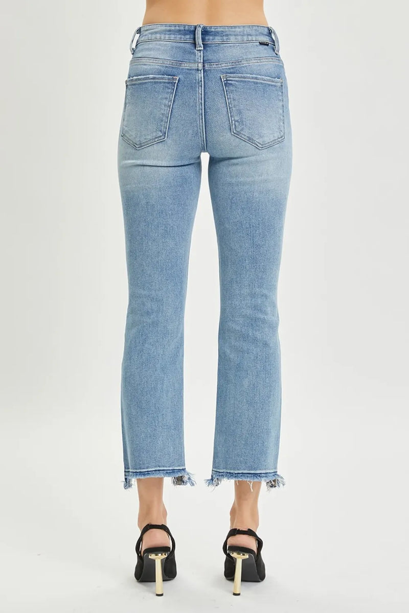 RISEN Full Size High Rise Distressed Cropped Straight Jeans - Brittney MADE