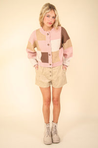 VERY J Color Block Button Down Textured Sweater Cardigan - Brittney MADE